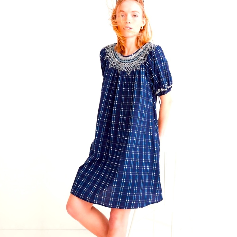 Madewell navy blue embroidered dress